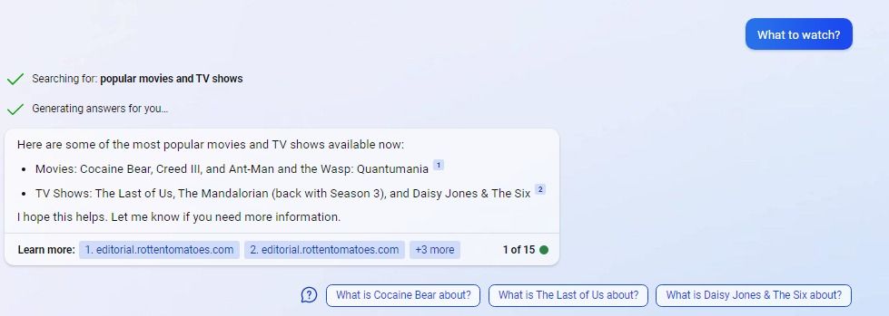 Sugerencias de pel&iacute;culas de Bing