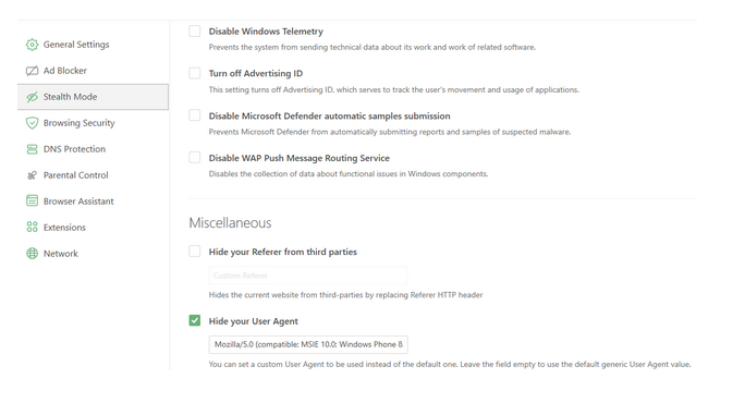 AdGuard f&uuml;r Windows mit dem benutzerdefinierten User-Agent