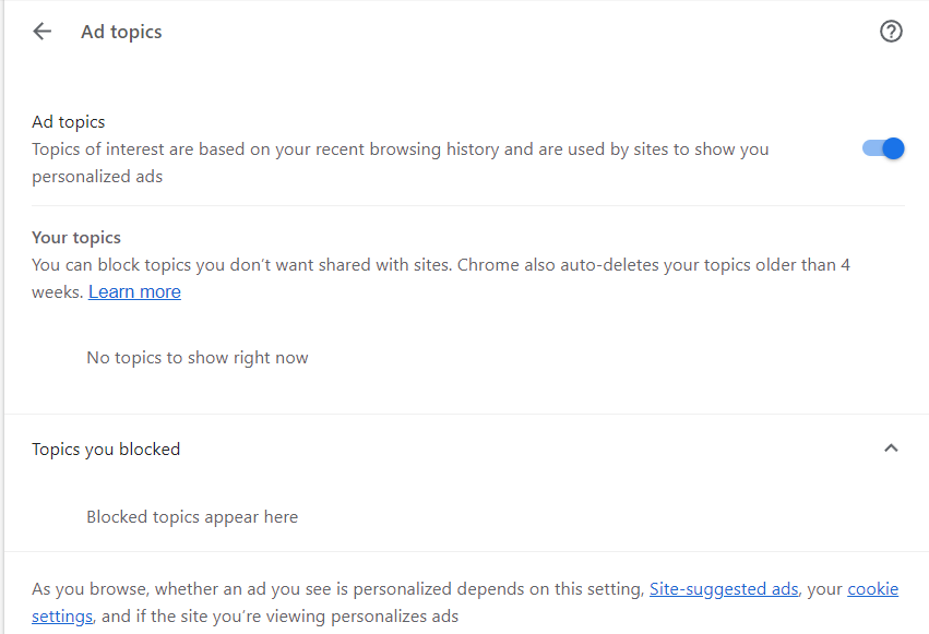 Voc&ecirc; tamb&eacute;m pode remover t&oacute;picos que n&atilde;o deseja que o Chrome compartilhe com sites