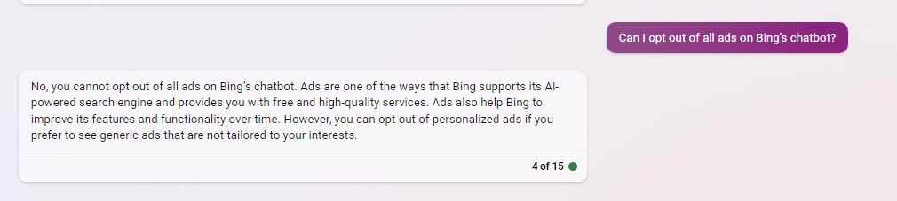 Ser&aacute; posible evitar los anuncios en el chat de Bing