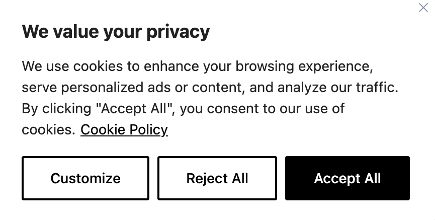 Cookie consent popup example