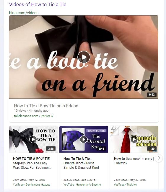 Bing explica c&oacute;mo anudar una corbata con un v&iacute;deo