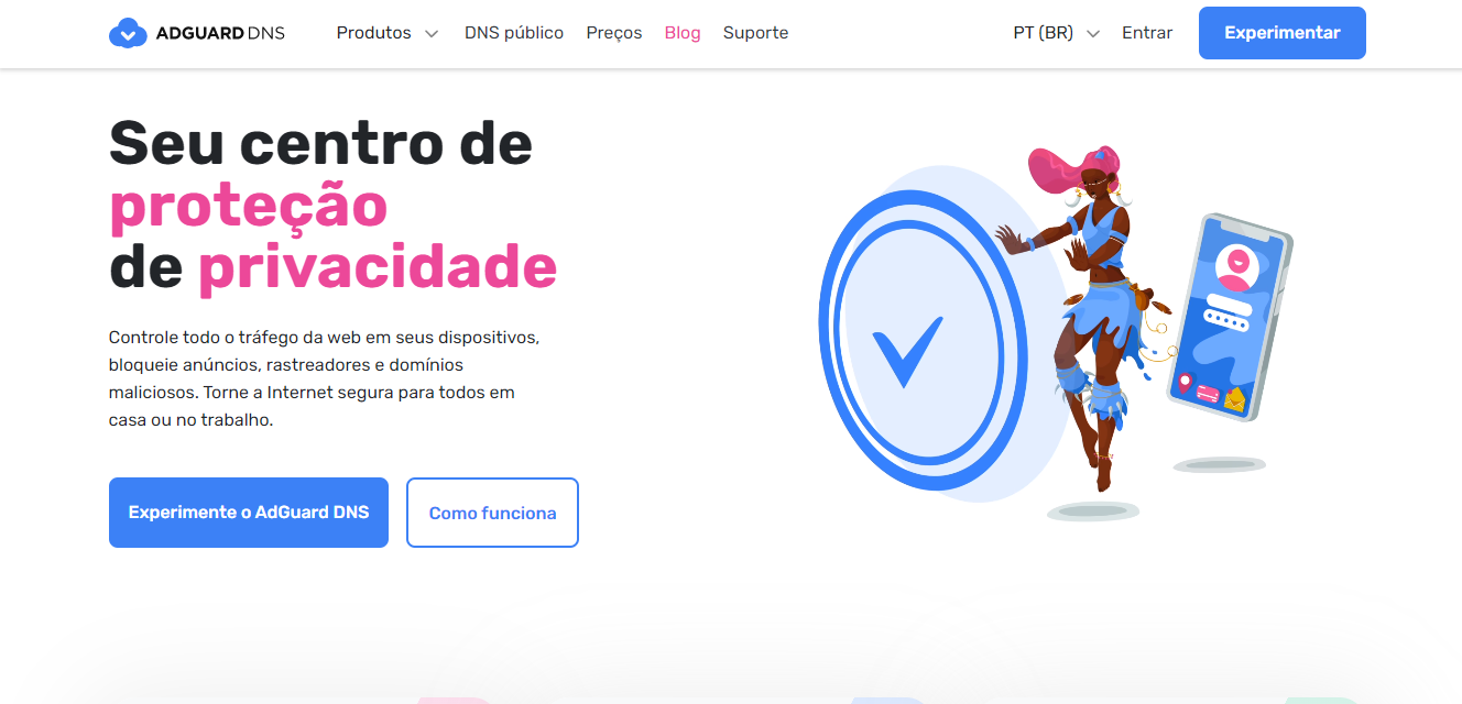 Captura de tela mostrando o bot&atilde;o Blog do AdGuard DNS