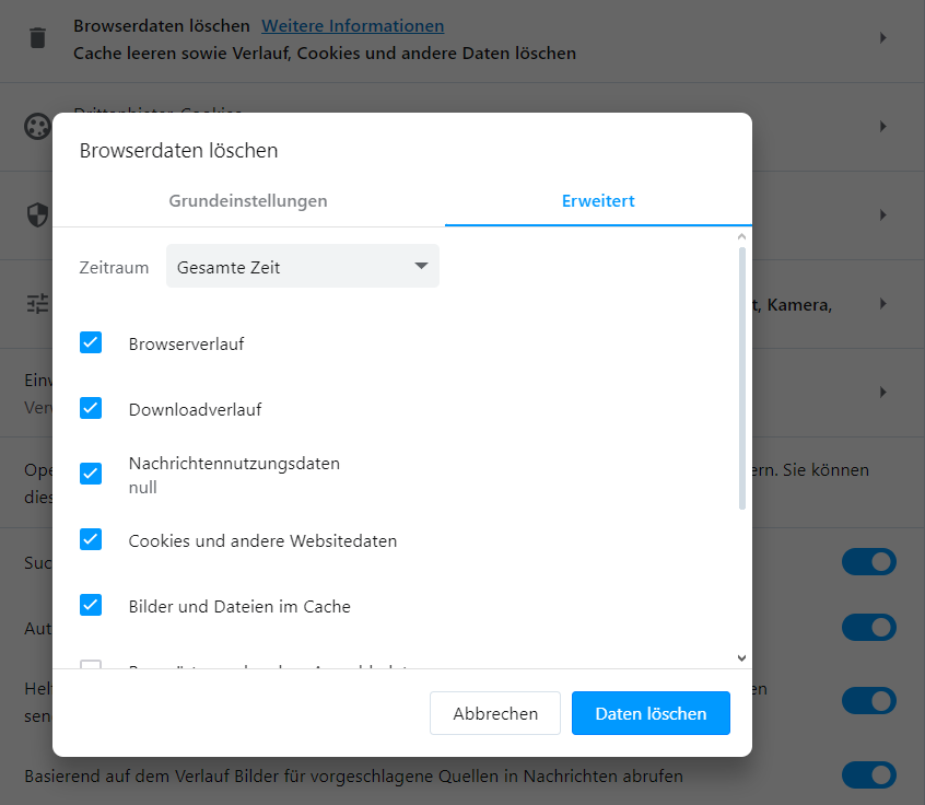 Opera: Browserdaten löschen