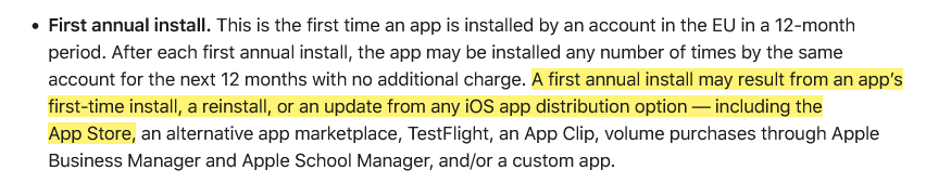 The definition of the 'first annual install' is not that straightforward