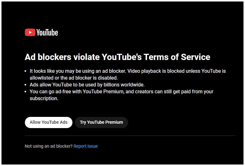 Aviso do YouTube *mobile border