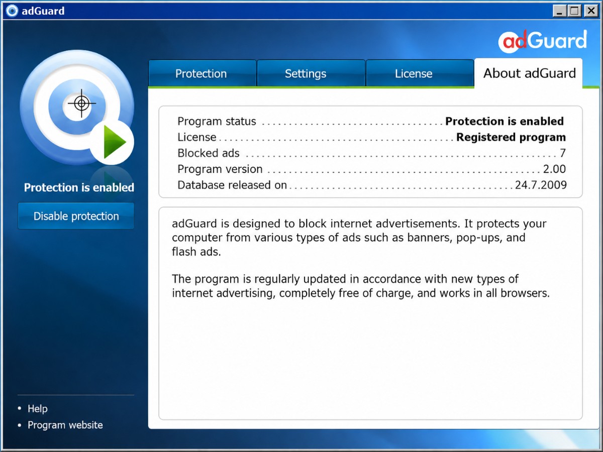 A screenshot of one of the oldest AdGuard versions