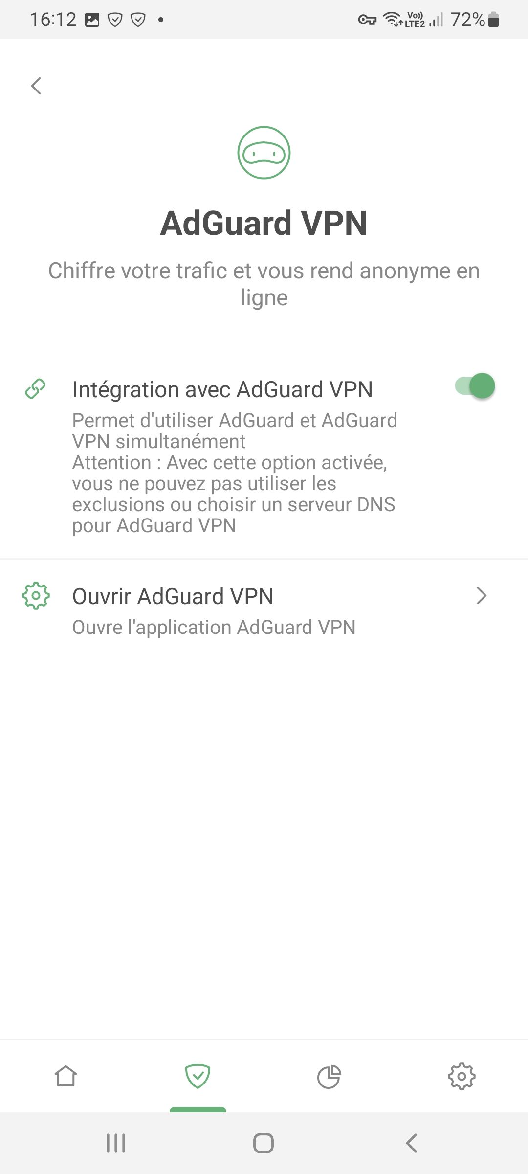 Int&eacute;gration avec AdGuard VPN
