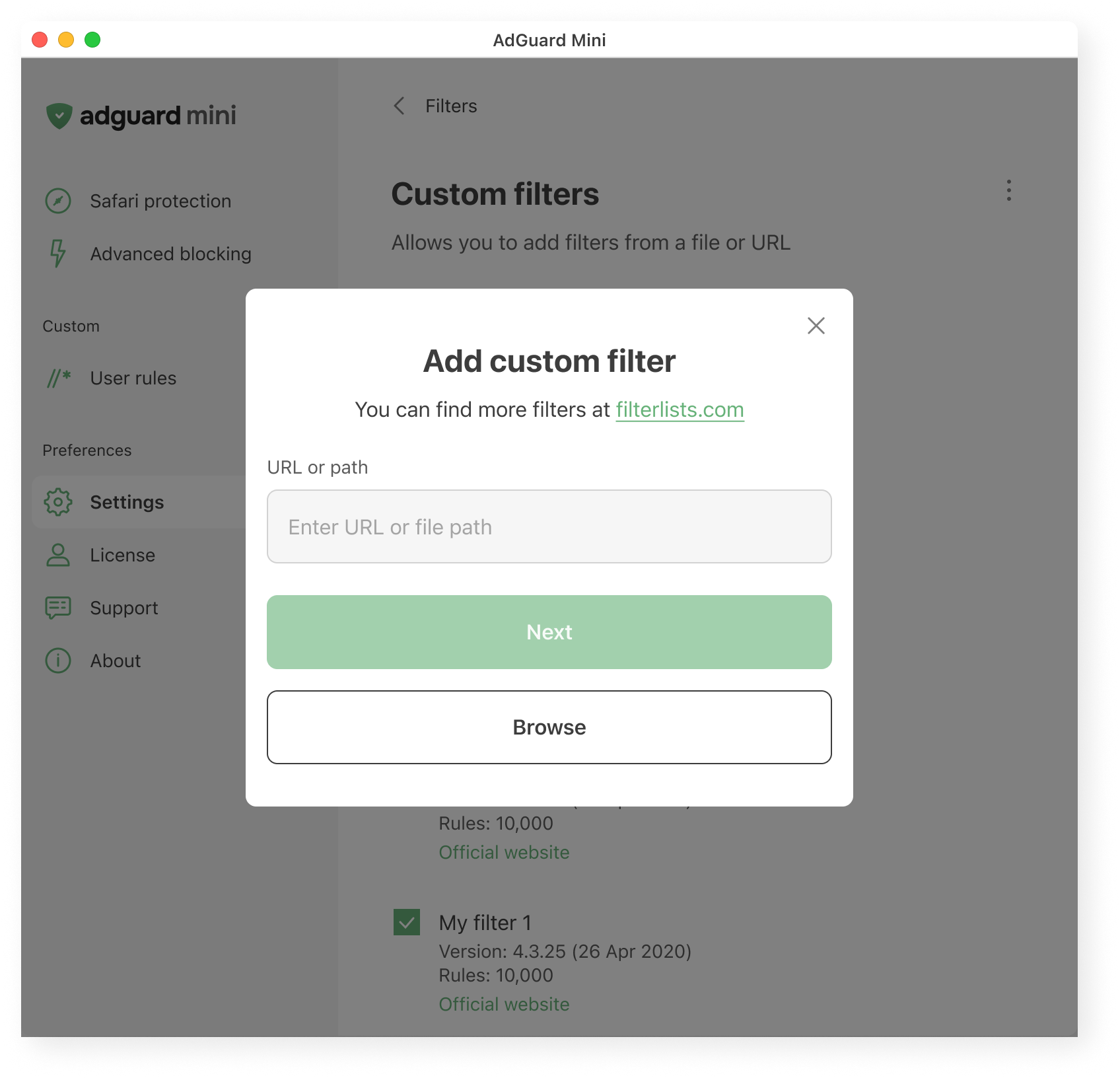 What users see when adding a custom filter