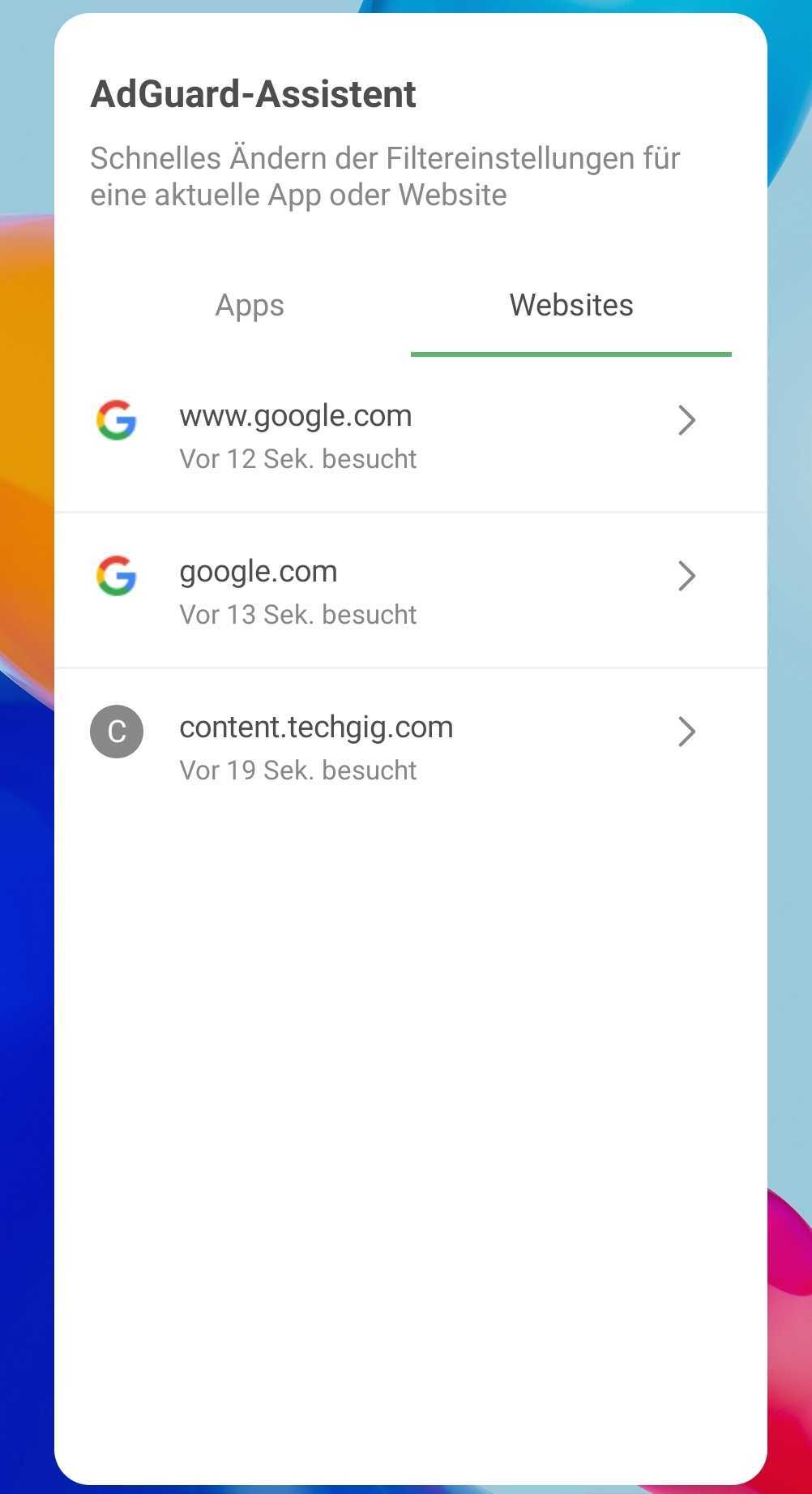 Assistent: Angezeigte Websites *mobile_border