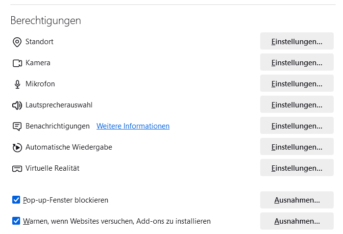 Firefox: Berechtigungen