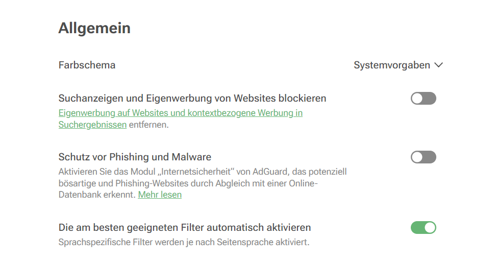 Schutz vor Suchanzeigen in Ihrer Browsererweiterung AdGuard aktivieren