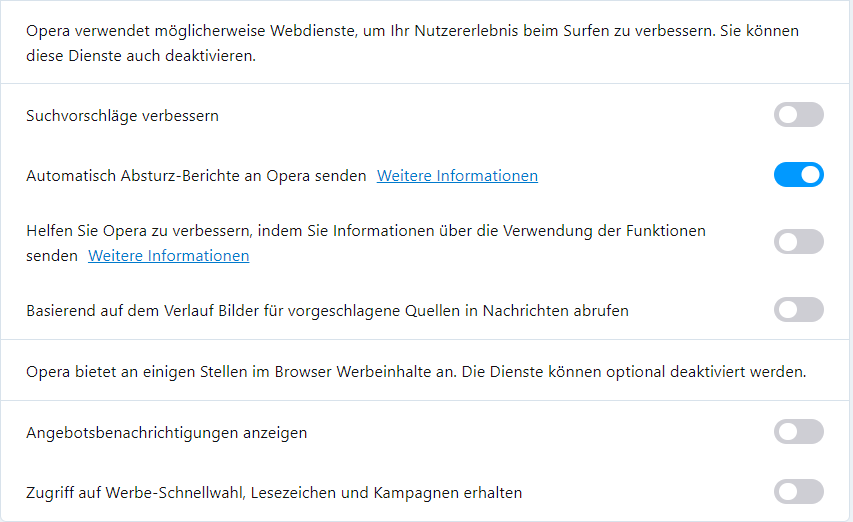 Opera: Suchvorschläge