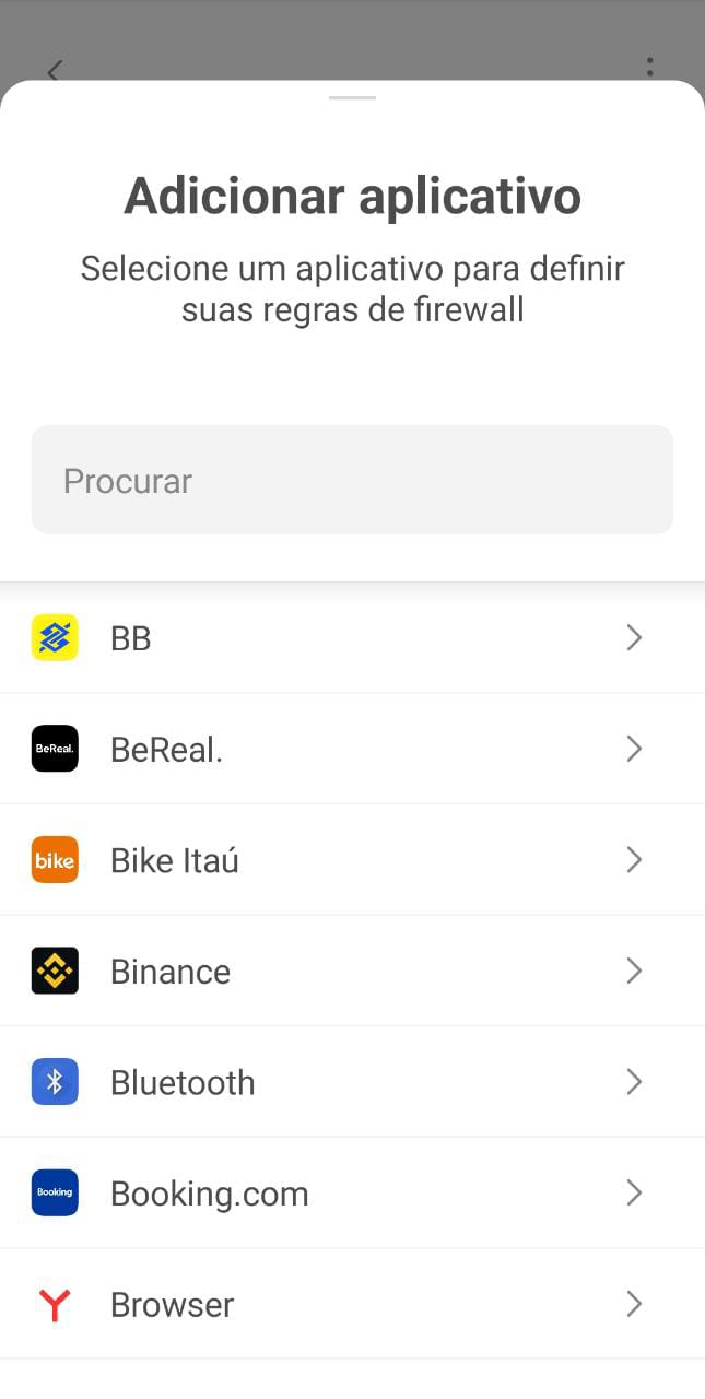 Adicionando um app para as Regras de firewall personalizada *mobile_border
