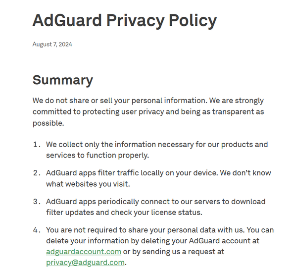 Datenschutzerkl&auml;rung von AdGuard