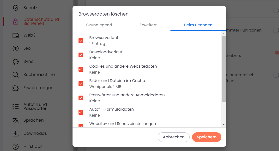 Brave: Browserdaten löschen