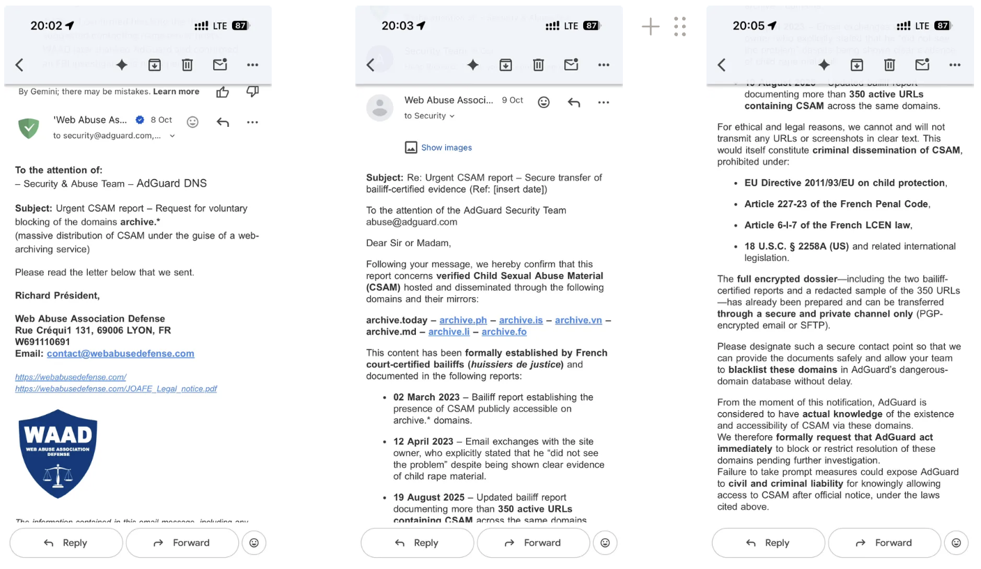 O email que recebemos do WAAD