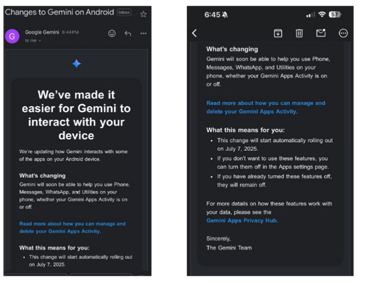 &Auml;nderungen an Gemini auf Android
