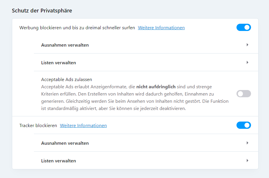 Opera: Schutz der Privatsphäre