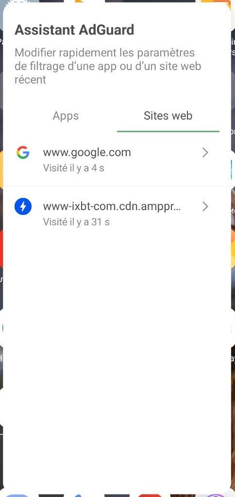 Onglet Sites web de l'assistant *mobile_border