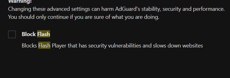 &ldquo;Block Flash&rdquo; option in AdGuard