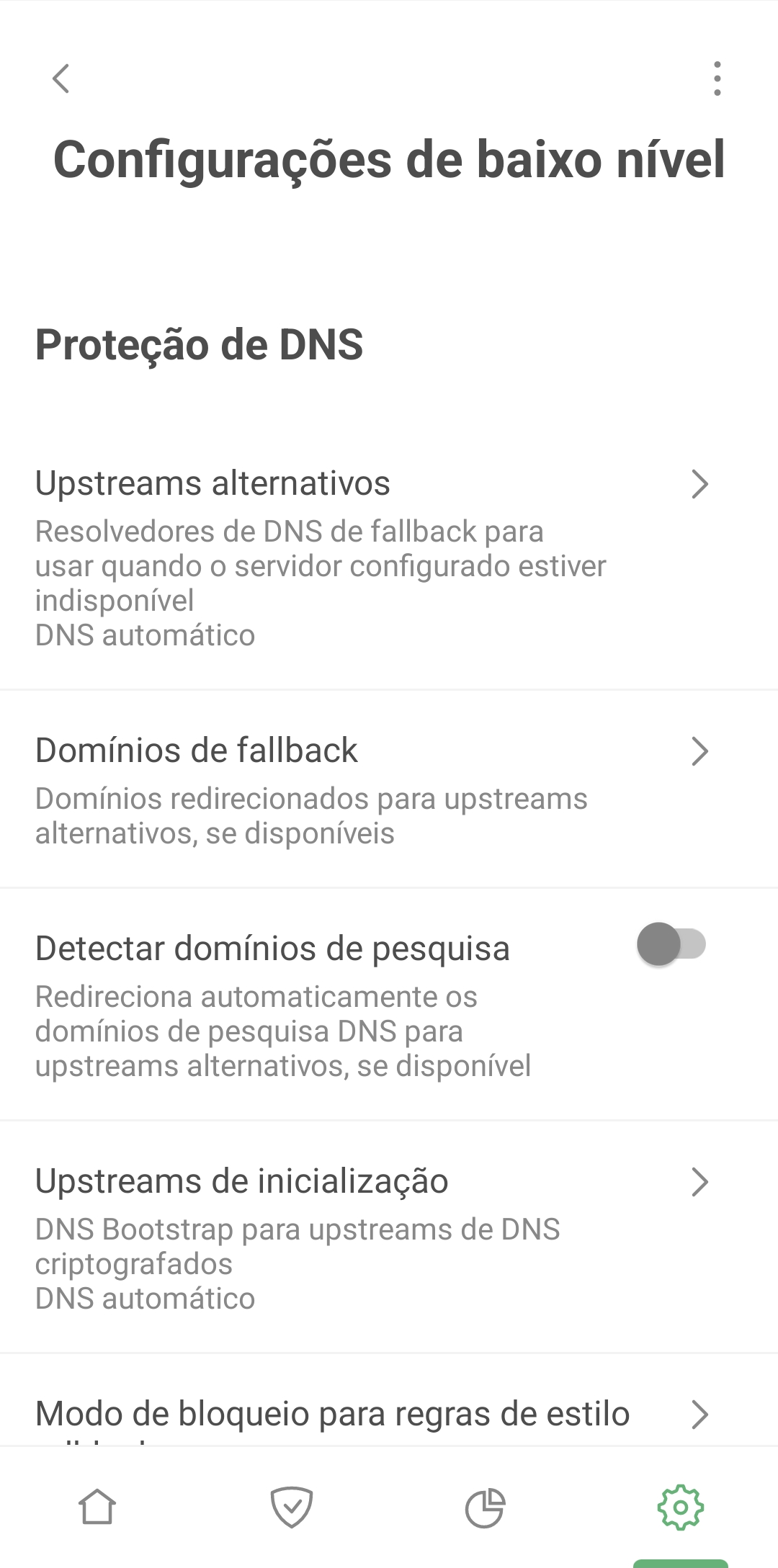 Nova tela de configura&ccedil;&otilde;es avan&ccedil;adas