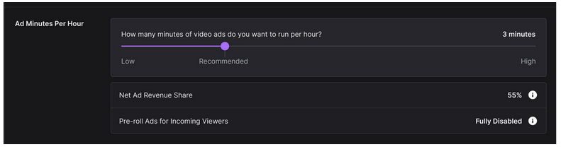 Einstellung der Anzeigenmenge f&uuml;r Twitch-Creator