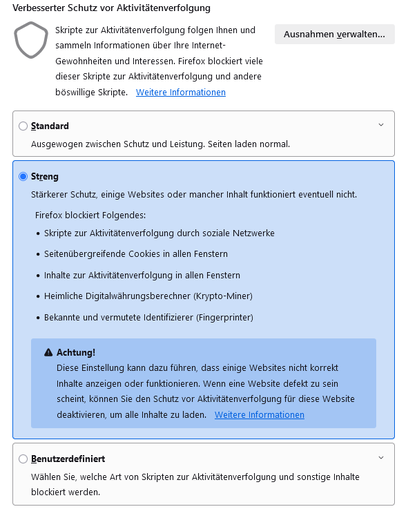 Firefox: Verbesserter Schutz vor Aktivitätenverfolgung