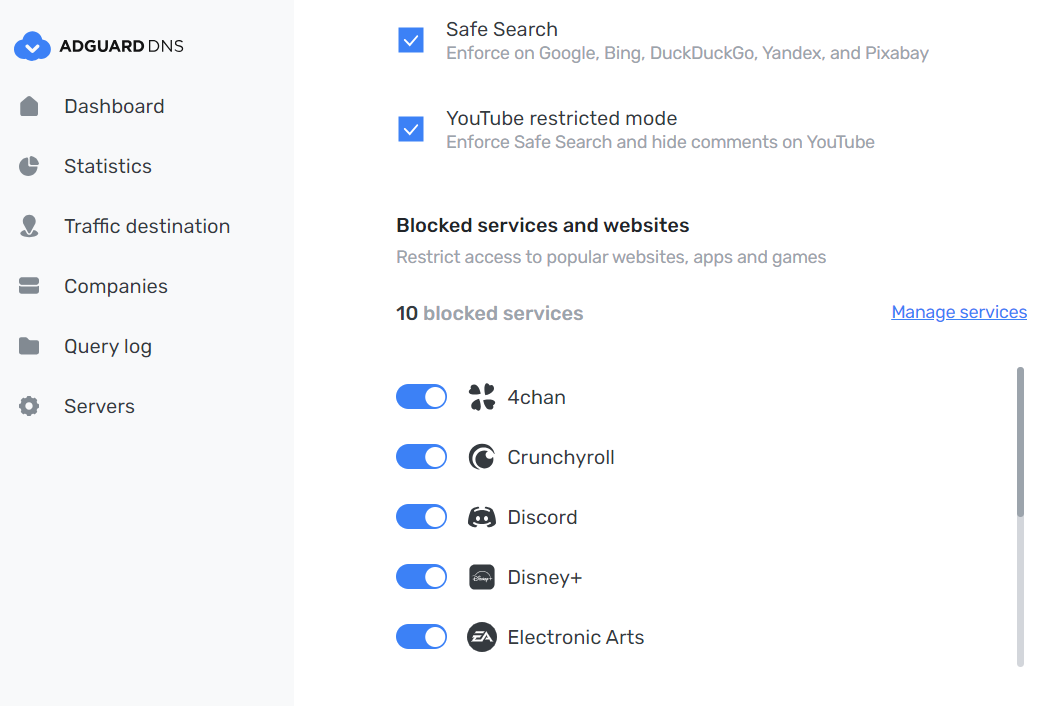 Liste des domains