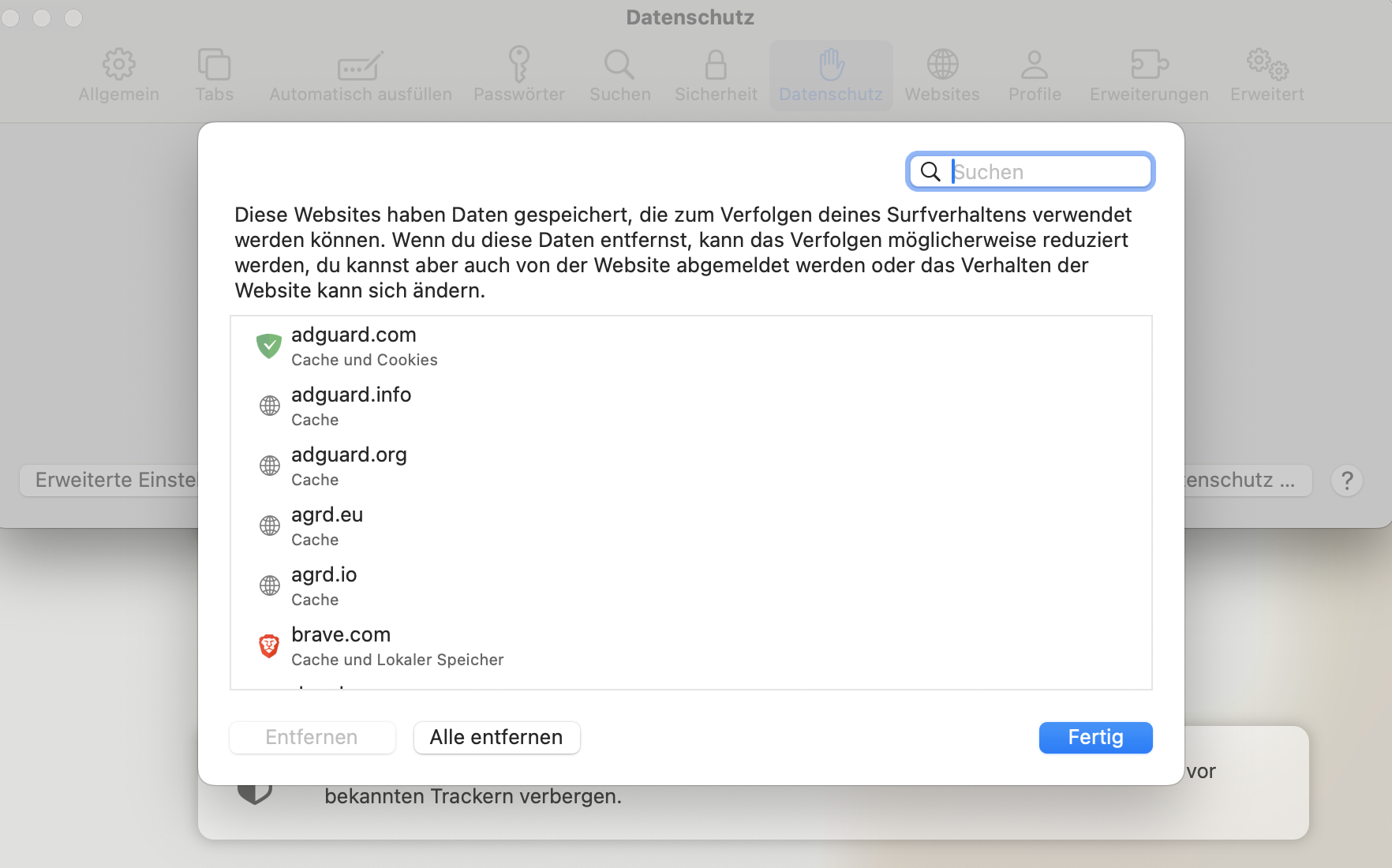Safari: Websites verwalten