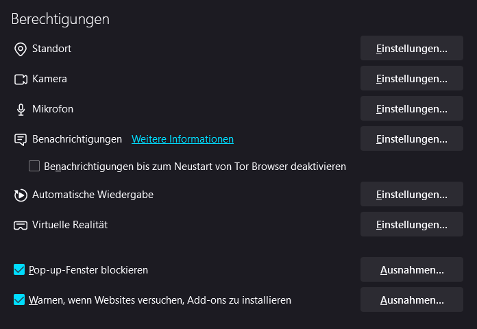 Tor: Berechtigungen