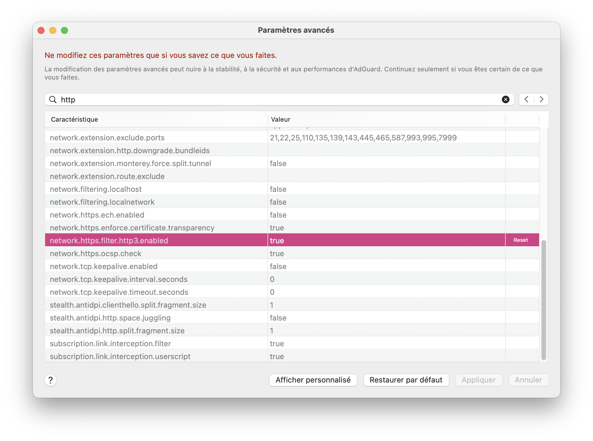 Prise en charge HTTP/3 *mobile border