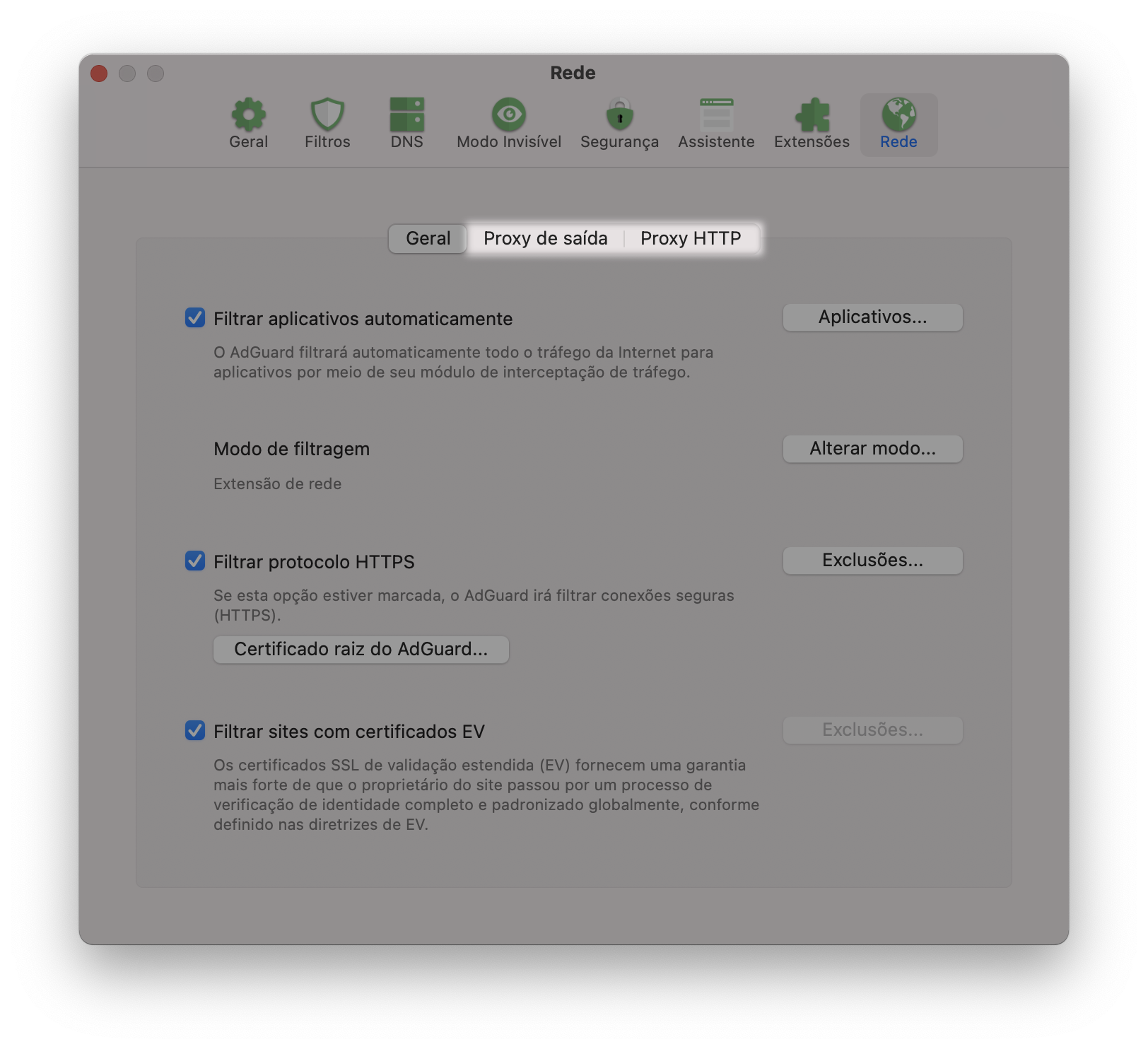 Configura&ccedil;&otilde;es de Proxy