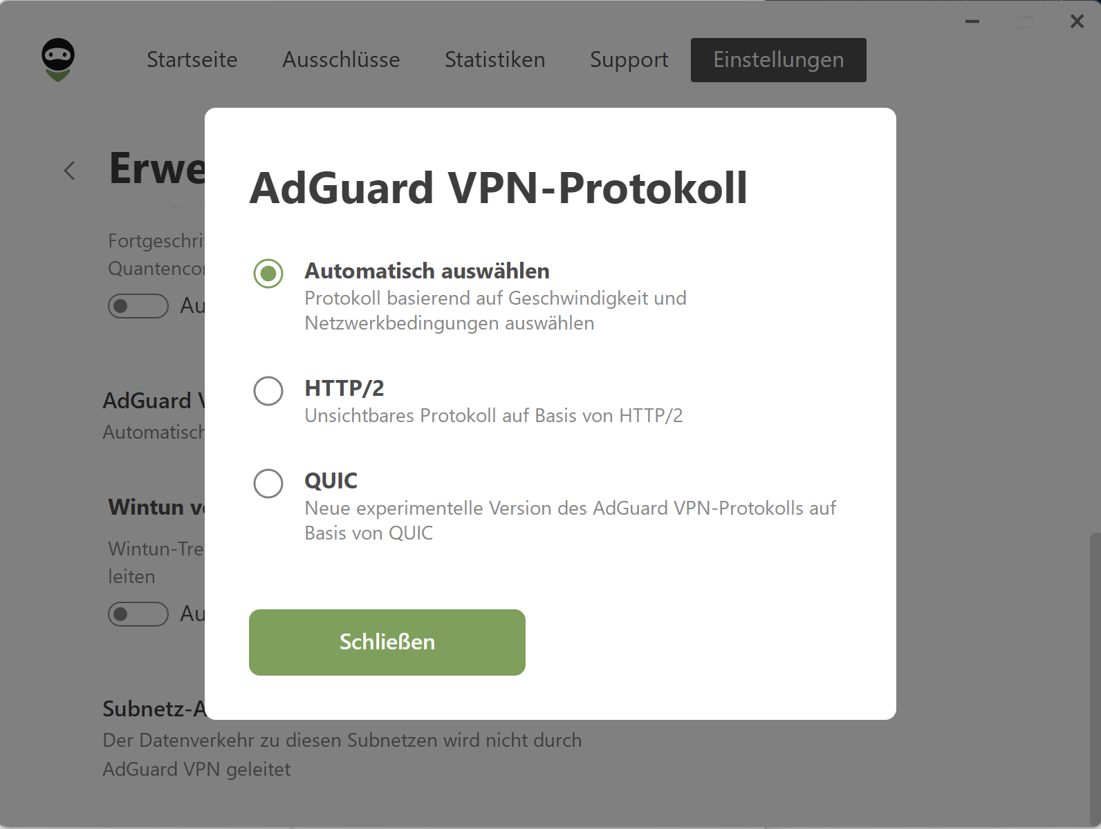 Dynamische Auswahl des VPN-Protokolls
